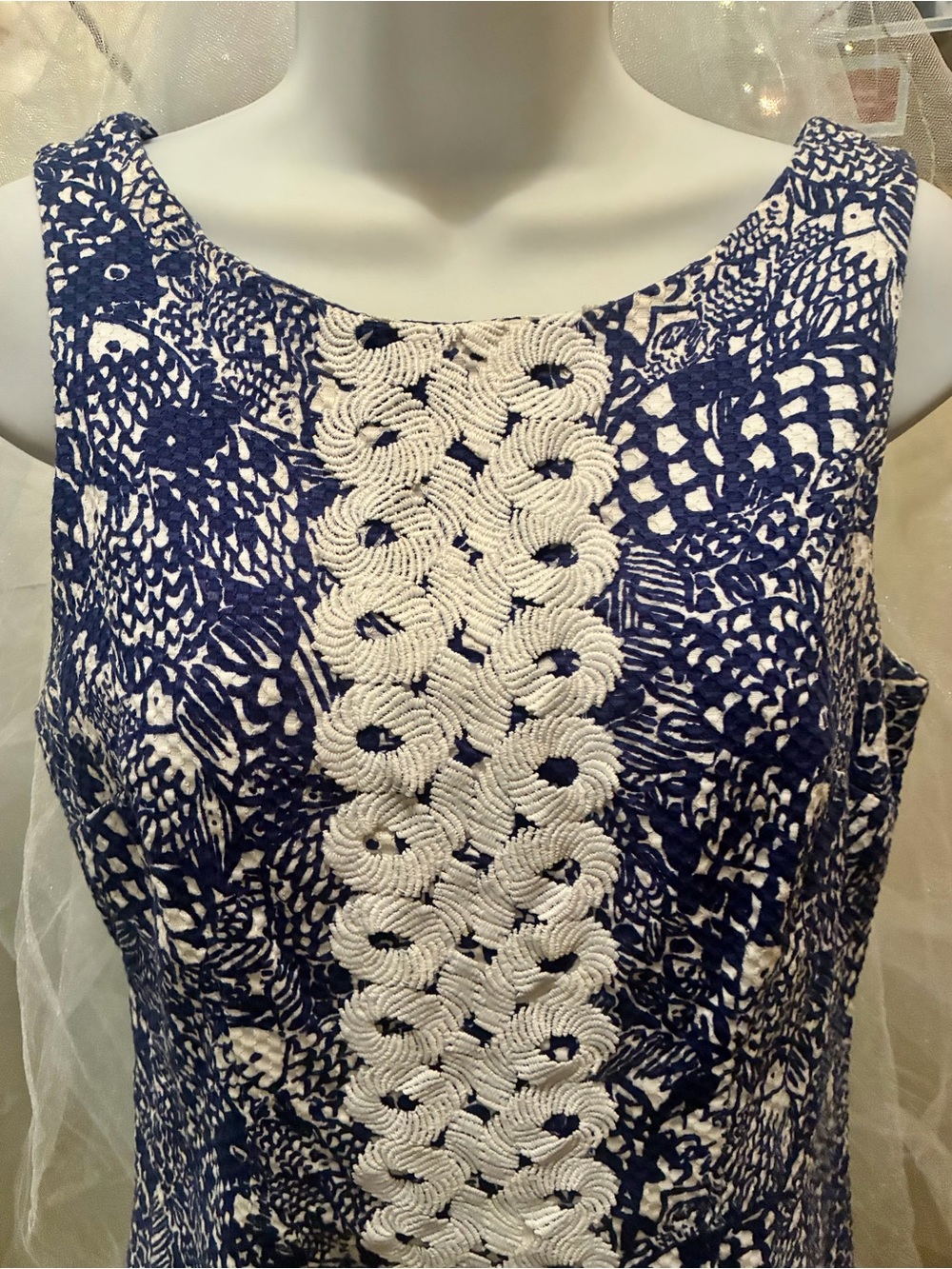 Lilly Pulitzer Navy and White Crochet-Trim Shift Dress - Picture 5 of 10